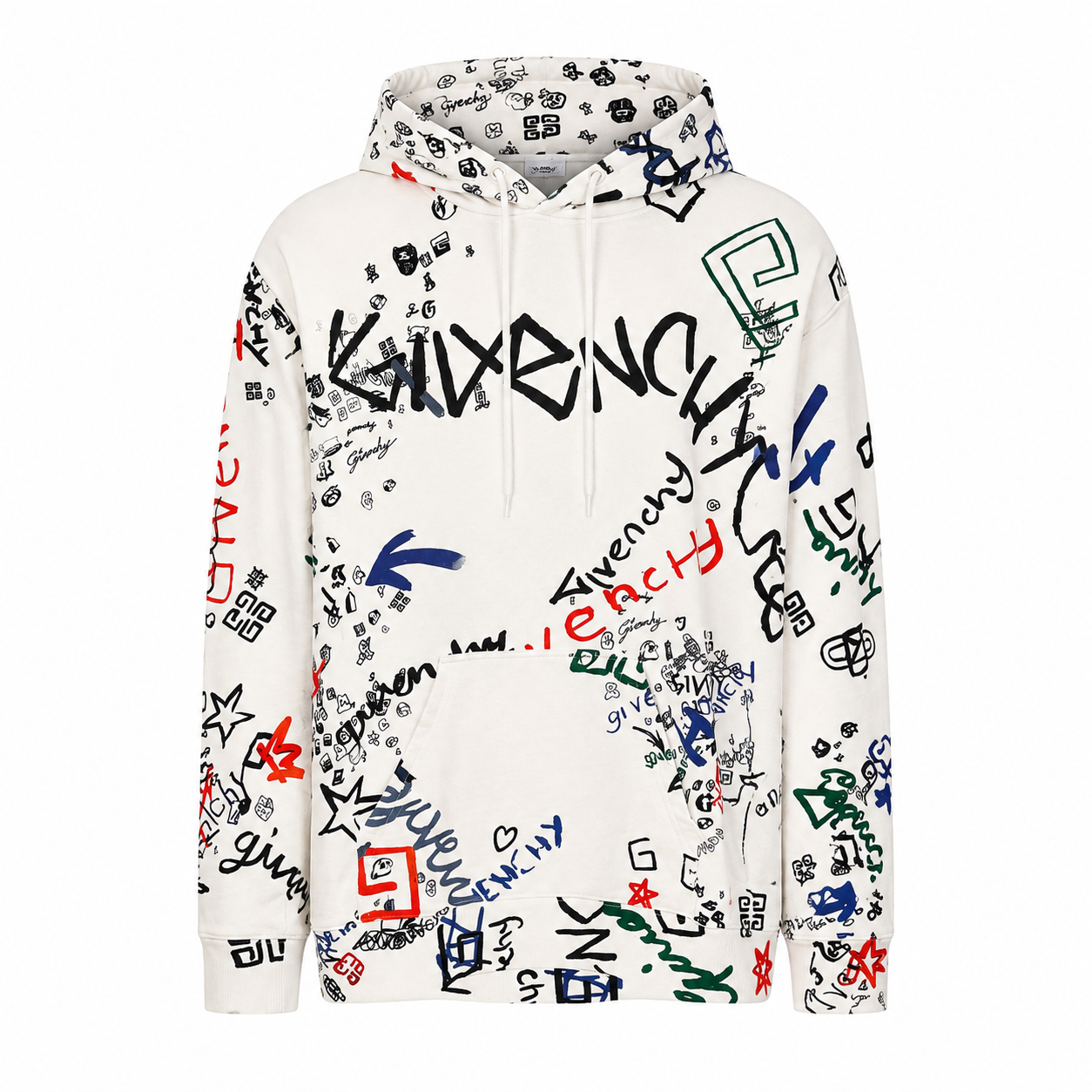 Givenchy Graffiti-Print Hoodie – White, Medium