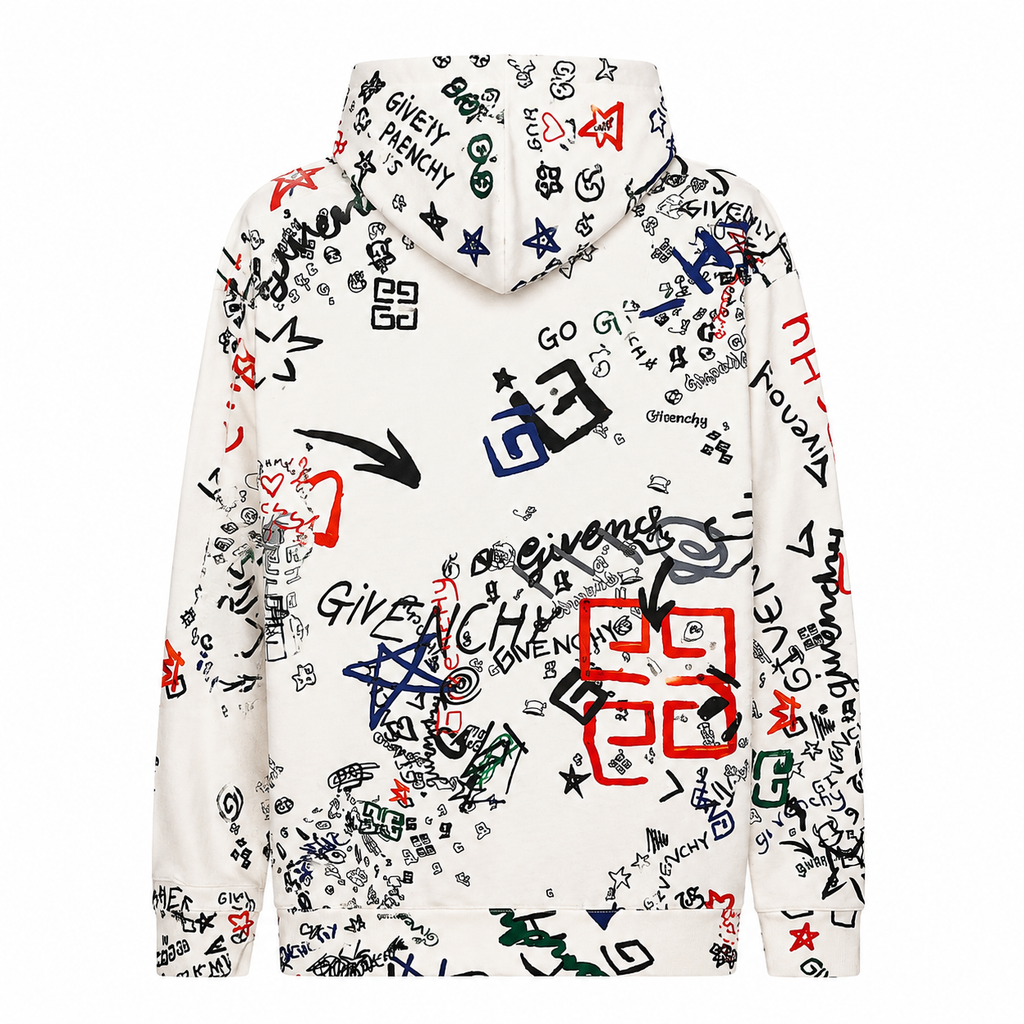 Givenchy Graffiti-Print Hoodie – White, Medium